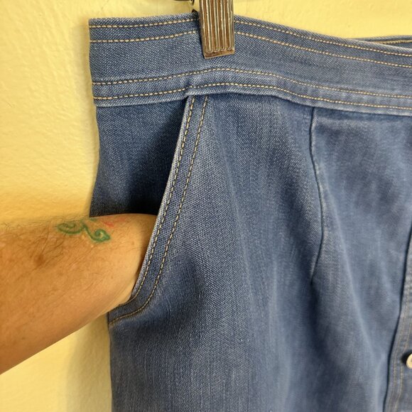 Vintage Womens Denim Skirt 2X 16 Full Button Knee Length Jean Pink Trim Pockets - Picture 6 of 8